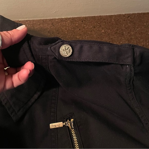 DaNang black cotton twill cuff off jacket. Fray edge bottom. Plain back, unlined - Picture 3 of 4